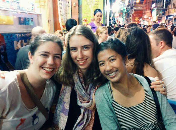 Yet another Pac Rim reunion. From left: Me, Annin and Selina at a street side bar in the backpacker's district